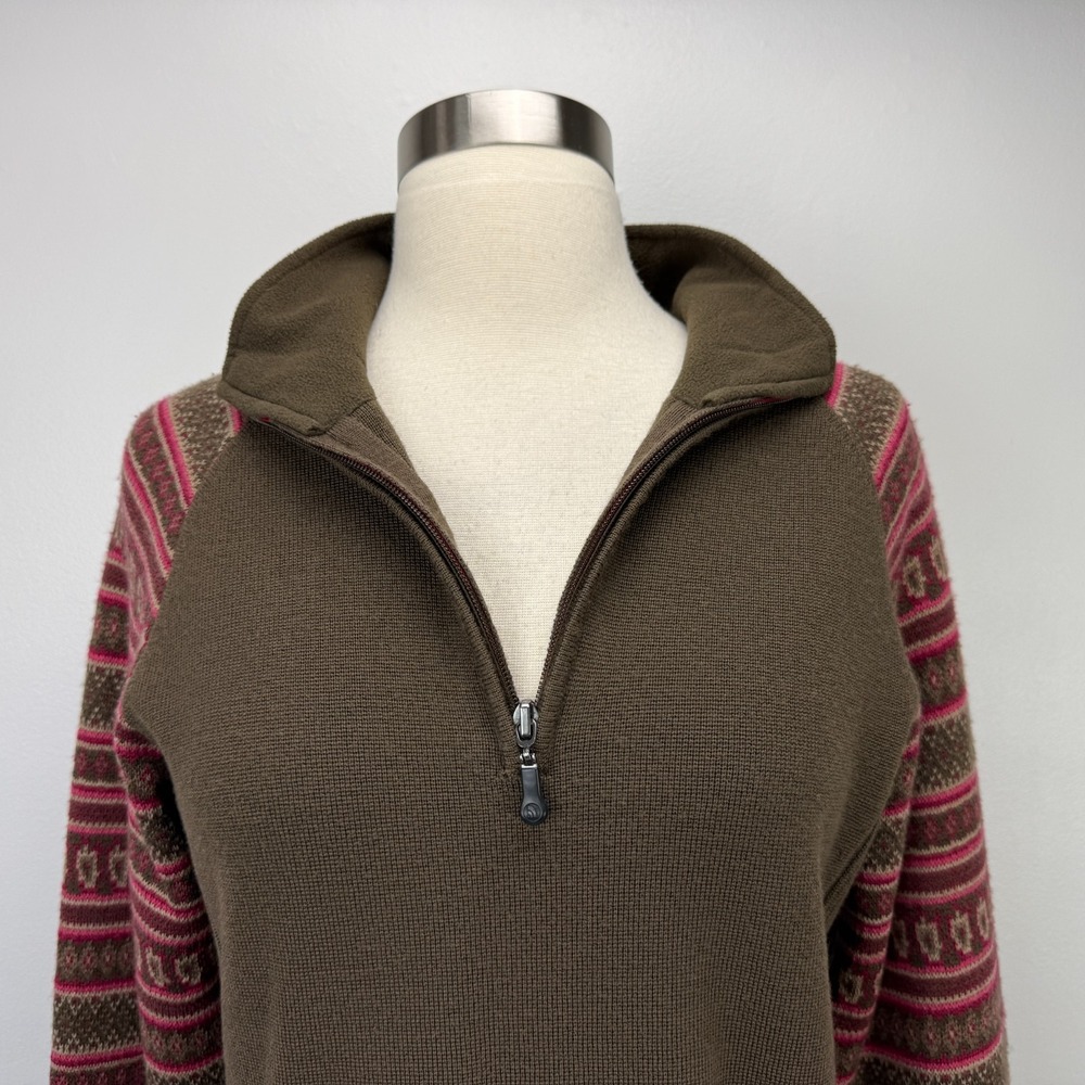 The North Face Womens M Wool Blend 1/4 Zip Sweater Brown Pink‎ Fair Isle Fitted - Picture 3 of 15